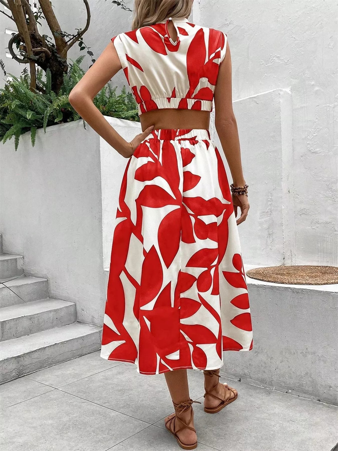 Cutout Printed Sleeveless Dress
