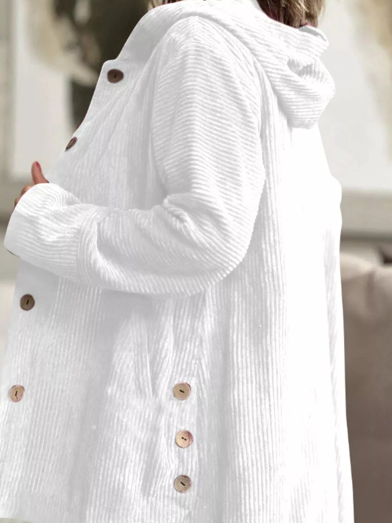 Full Size Corduroy Button Up Hooded Jacket Plus Size