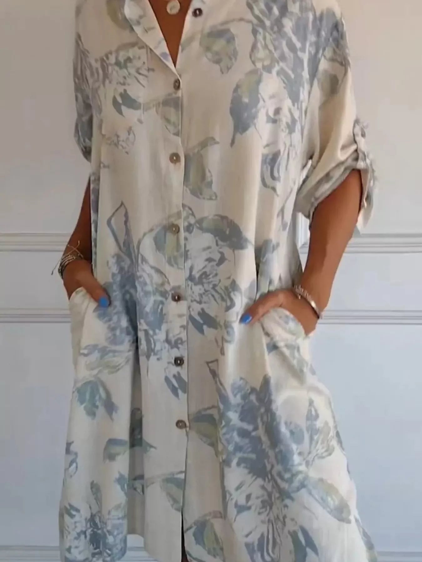 Full Size Floral Print Button-Up Shirt Dress Plus Size