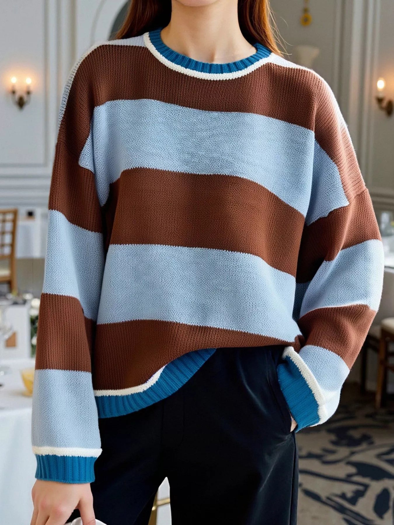 Color Block Round Neck Sweater