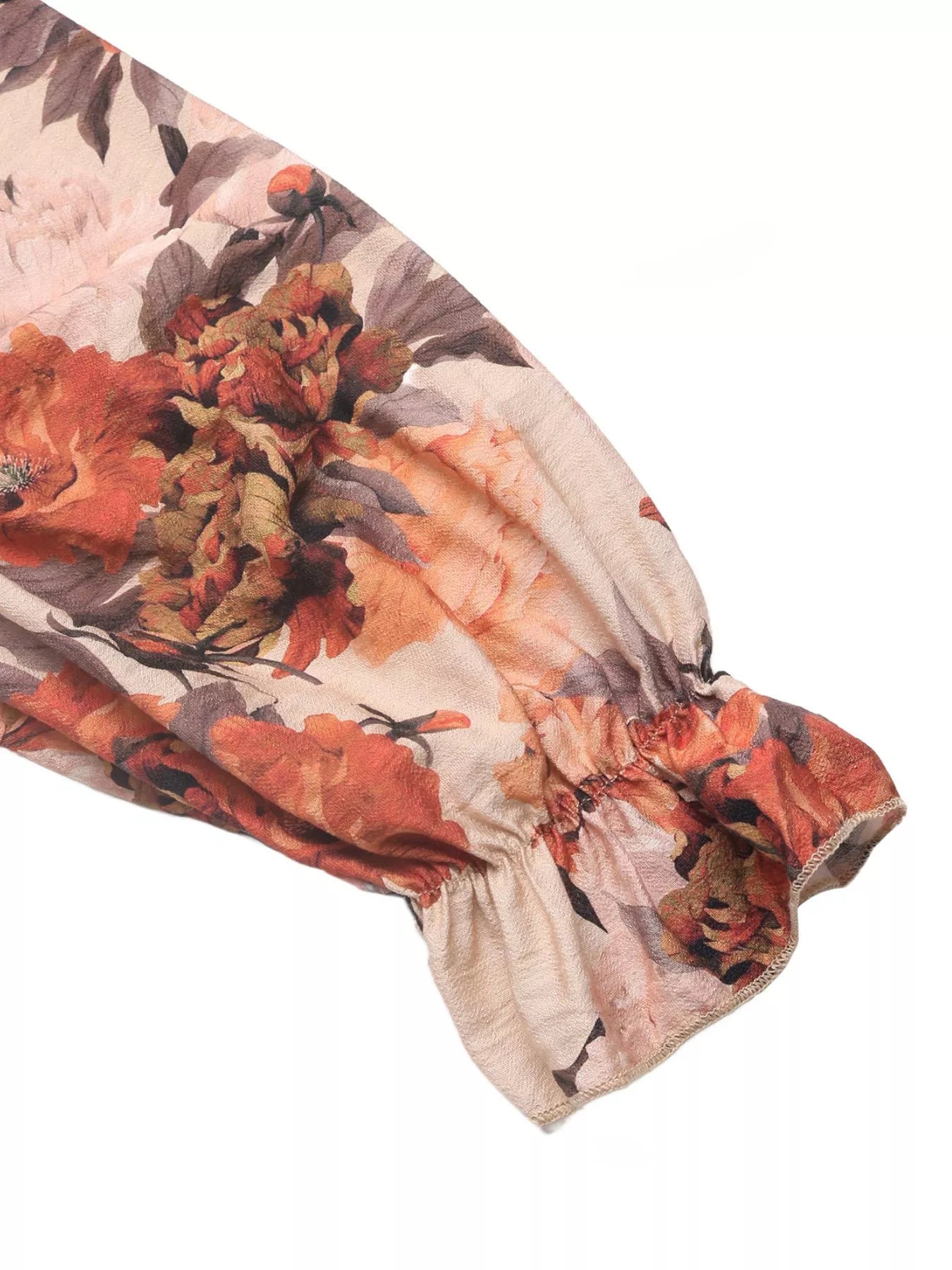 Smocked Floral Print Flounce Sleeve Dress