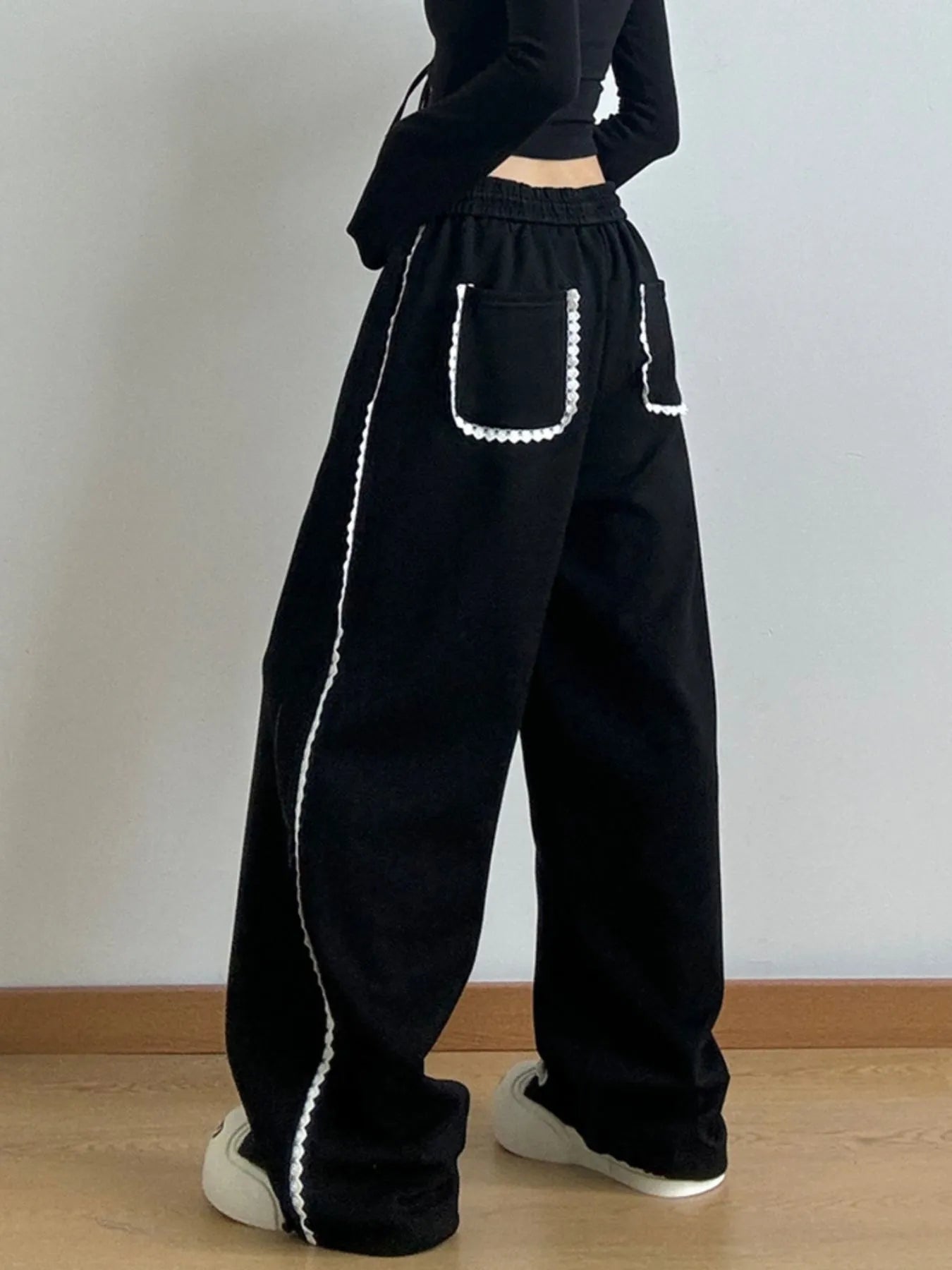 Loose Fit Wide Leg Casual Drawstring Pants