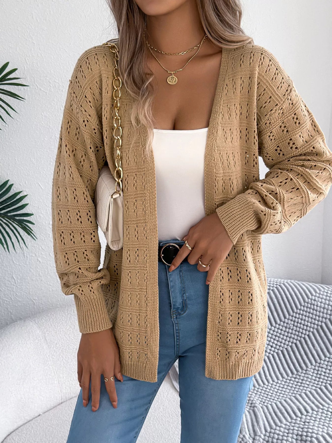Open-Front Crochet Knit Cardigan