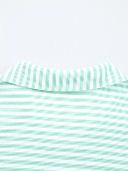 Stripe Quarter Zip Collar Long Sleeve Top