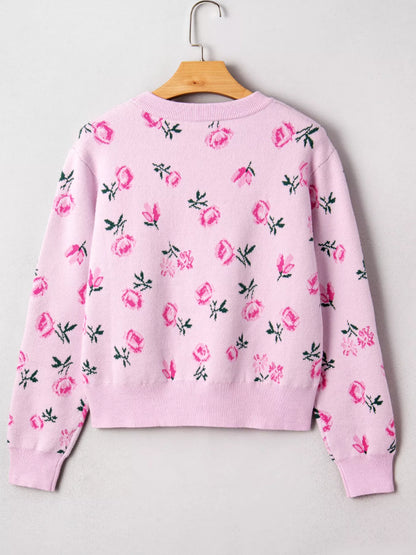 Floral Drop Shoulder Cropped Sweater