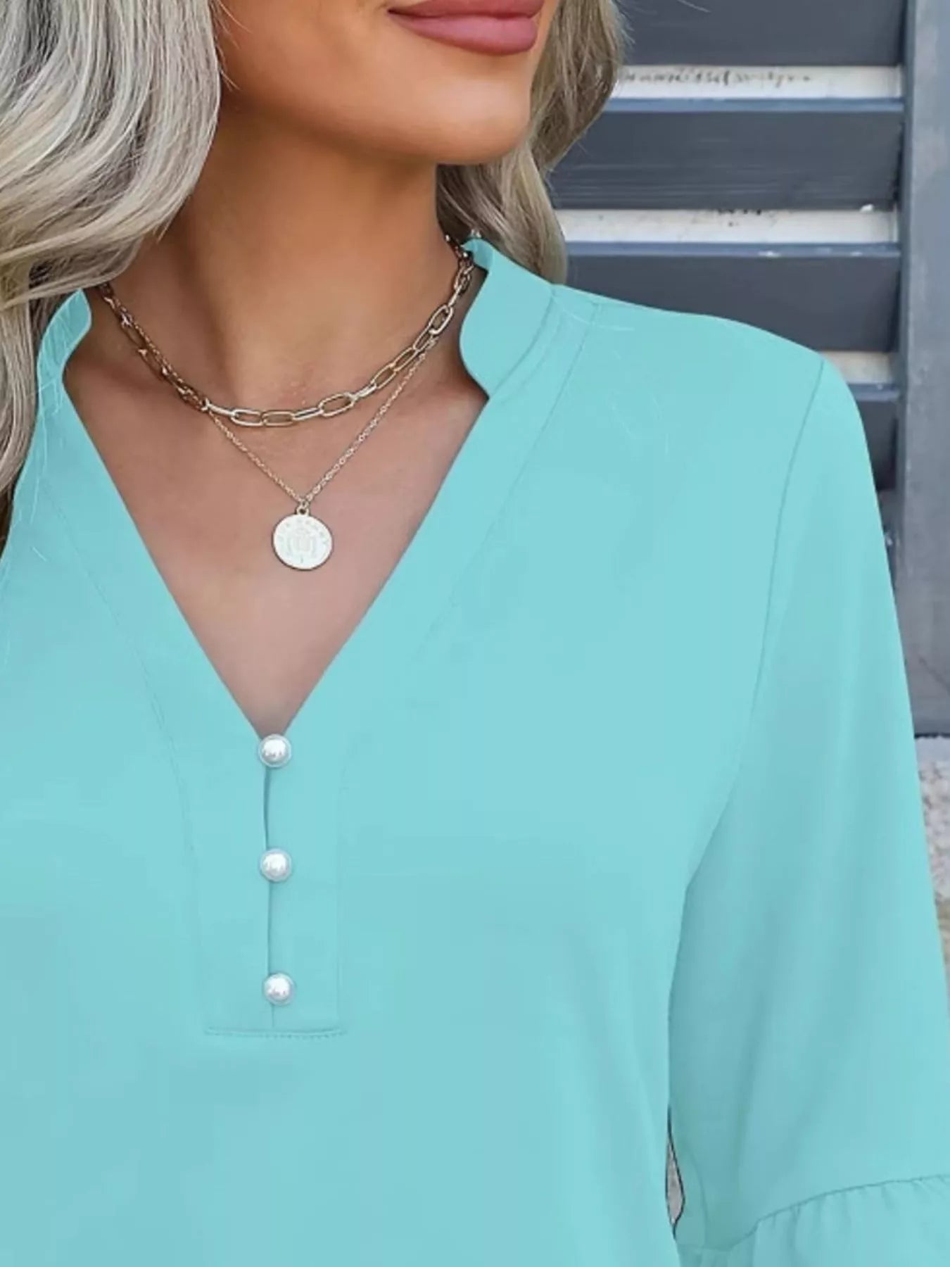 Full Size Notched Flounce Sleeve Blouse Plus Size