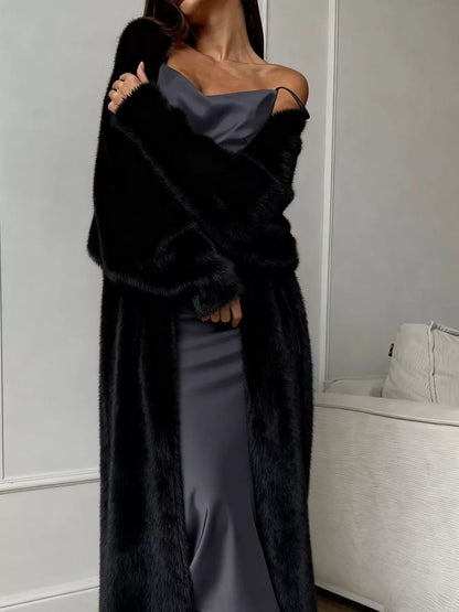 Fuzzy Open Front Longline Cardigan Black