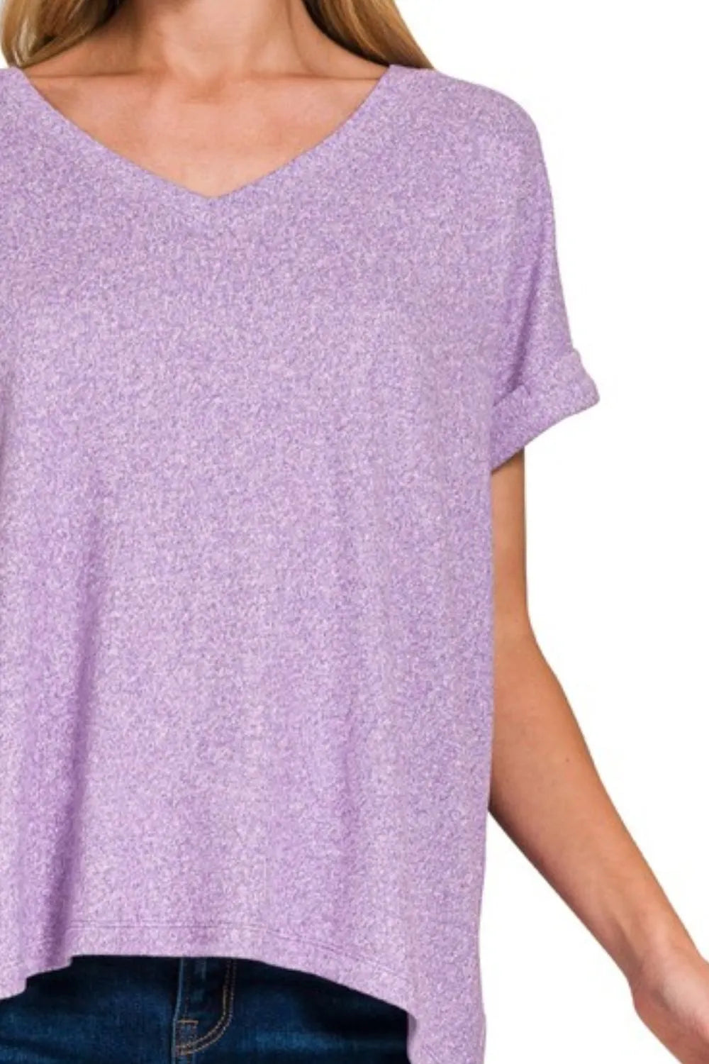 Zenana Soft Melange Hacci V-neck Tee
