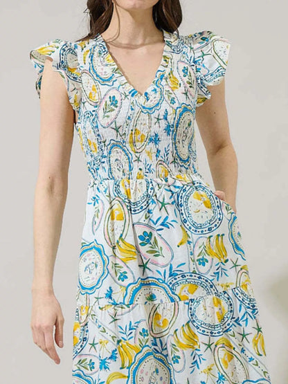 Ruffled V-Neck Tiered Midi Dress