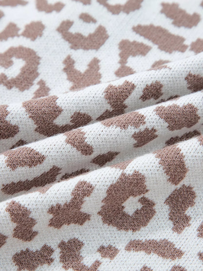 Leopard Drop Shoulder Chunky Knitted Cardigan