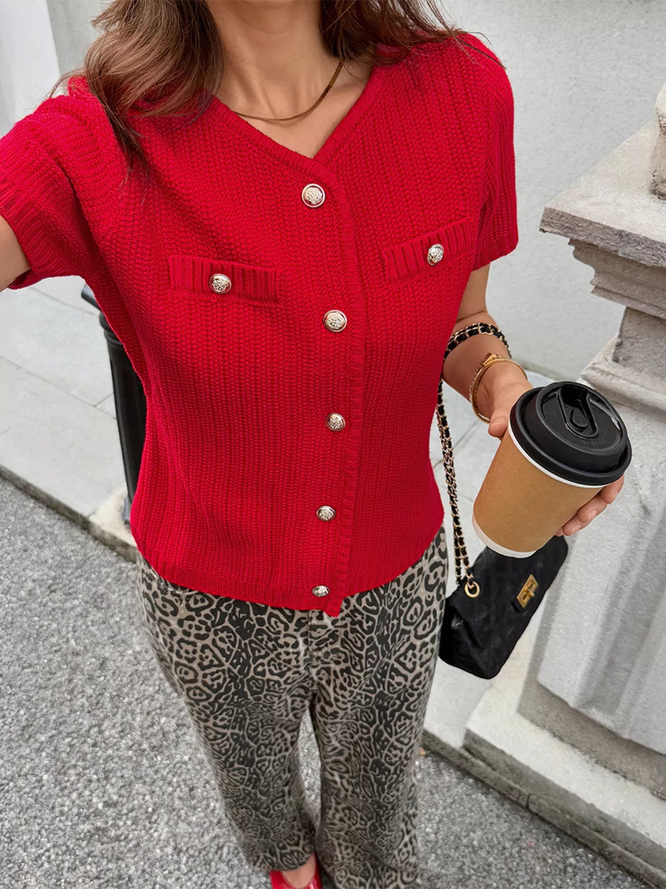 Button Down Short Sleeve Cardigan