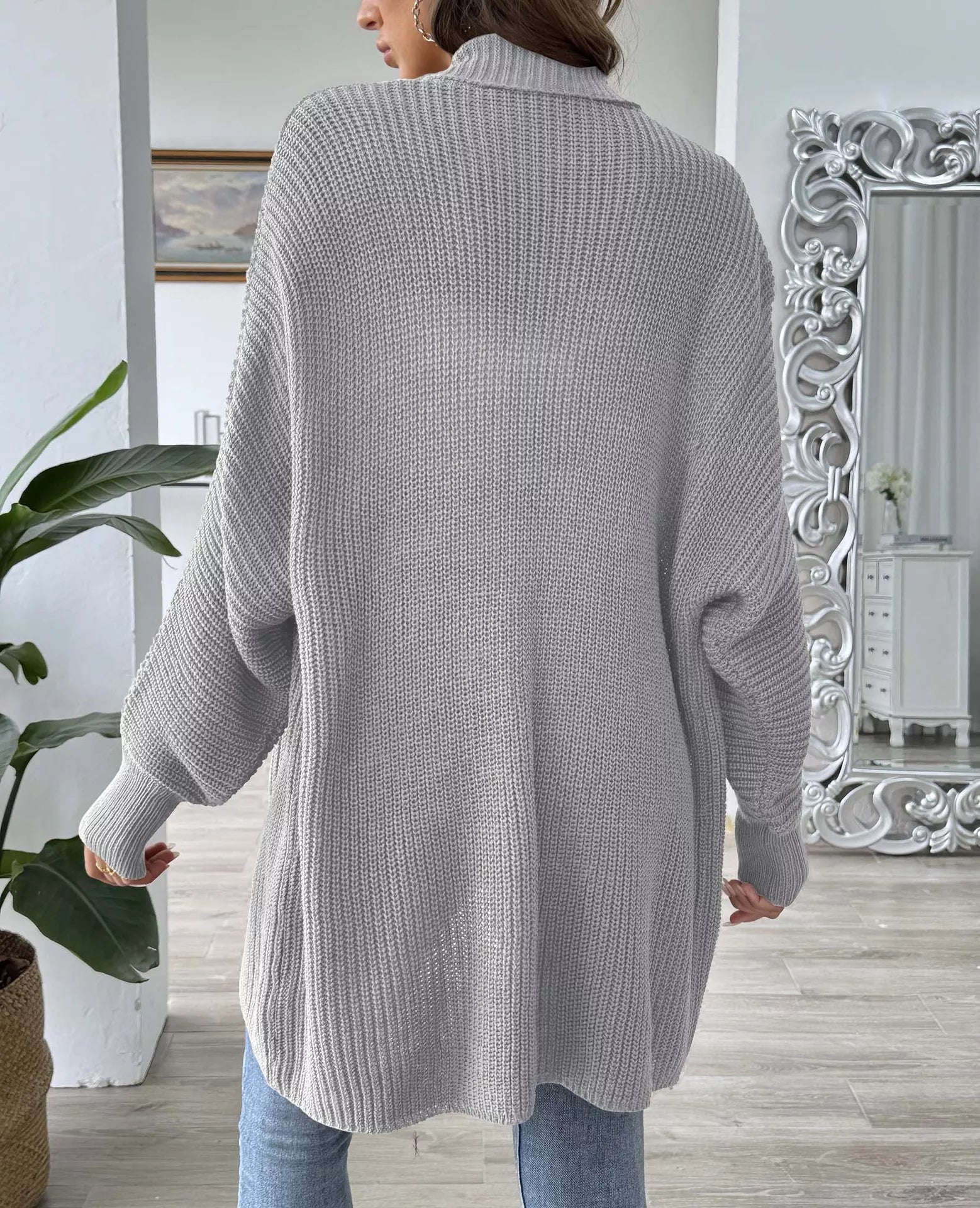 Open Front Ribbed Knit Cardigan