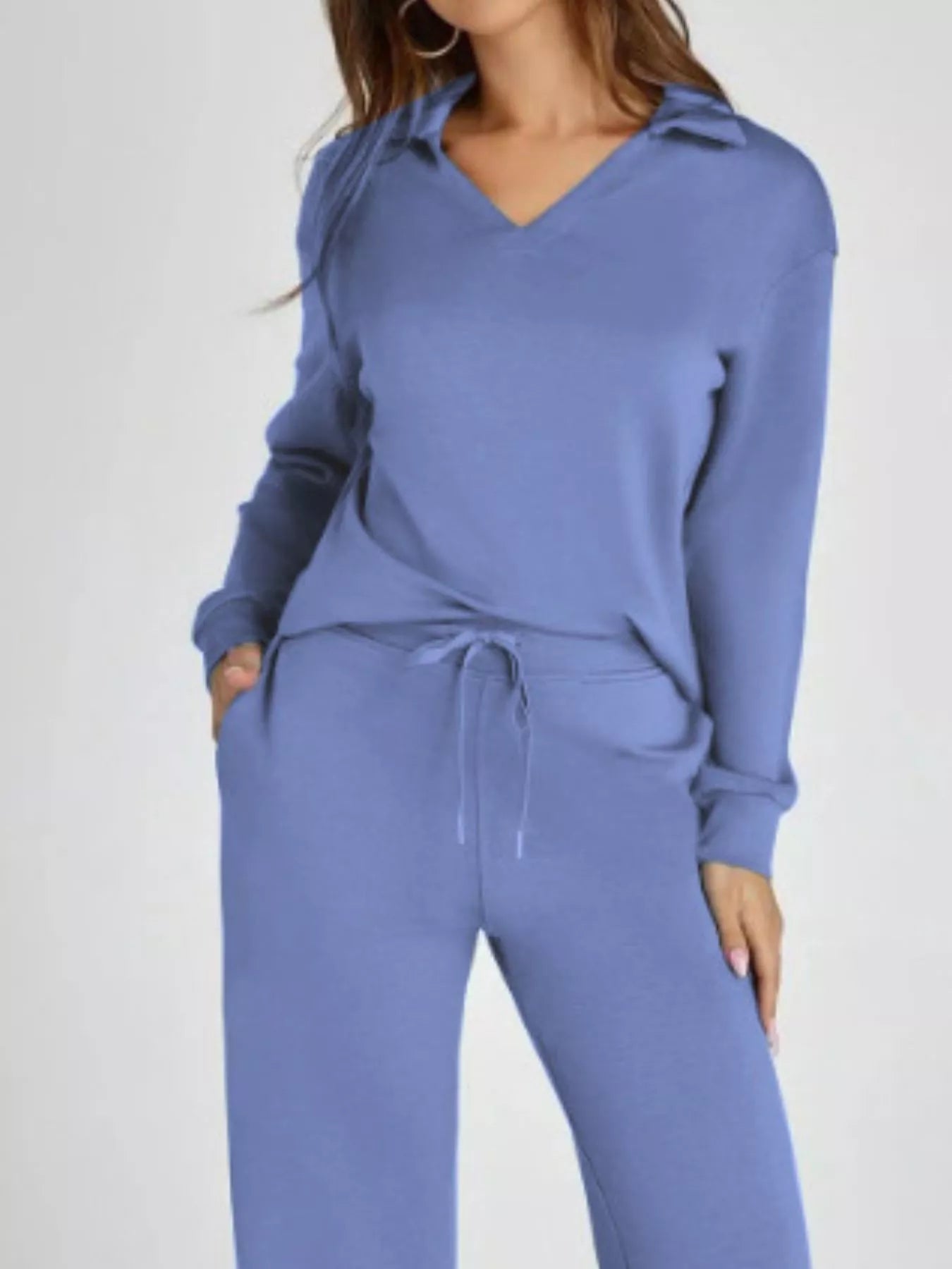 Full Size Johnny Collar Long Sleeve Top and Pants Plus Size