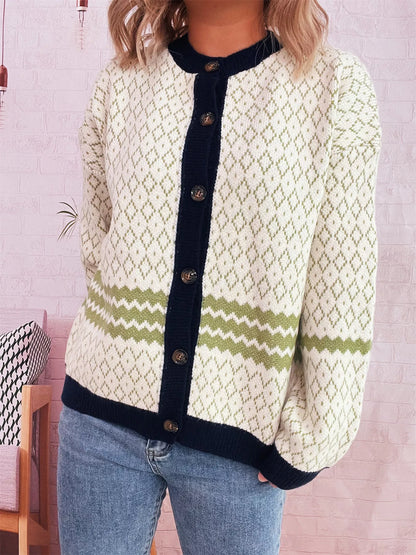 Geometric Pattern Button Up Cardigan