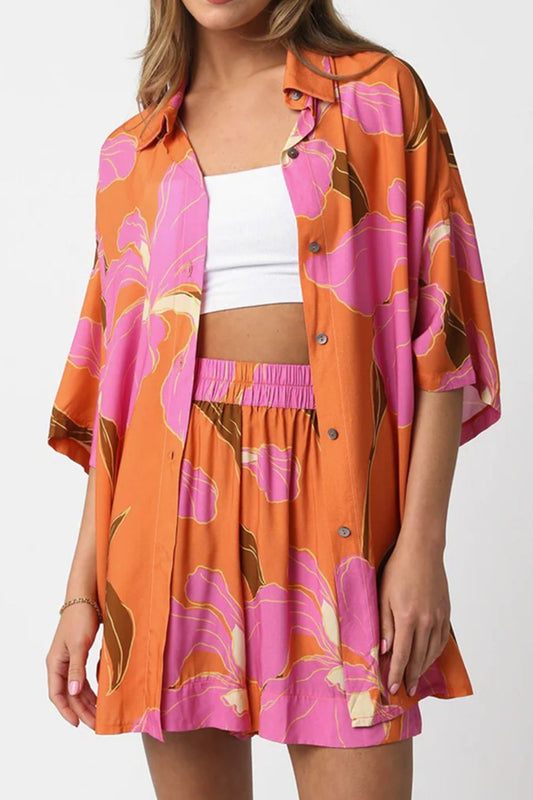 Floral Print Shirt and Shorts Set Sherbet