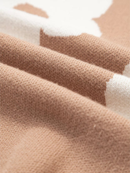 Flower Pattern Contrast Striped Baggy Sweater