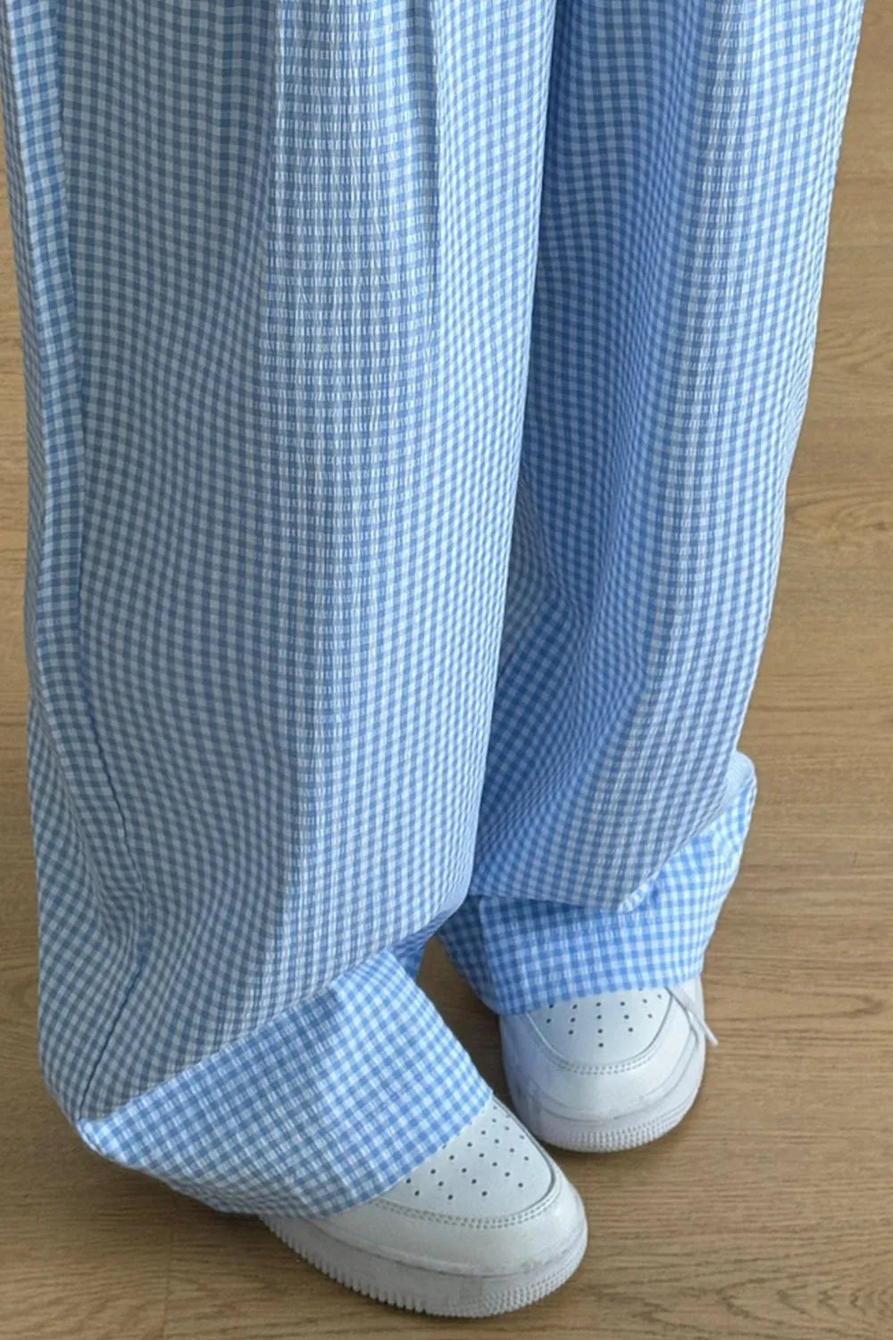 Gingham Check Wide Leg Pants