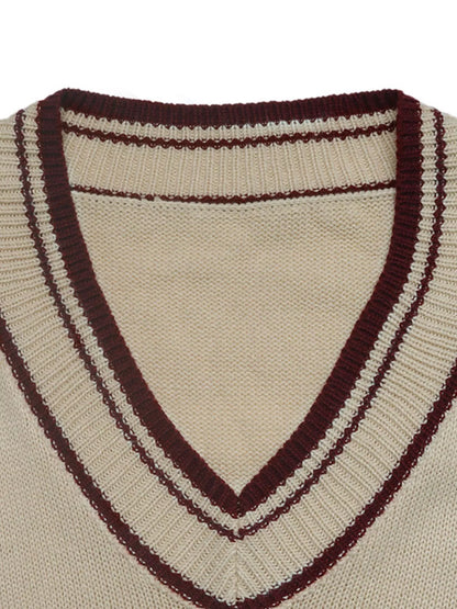 Contrast Trim V-Neck Long Sleeve Sweater