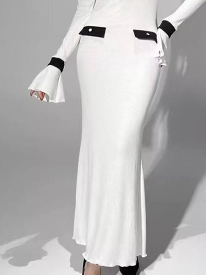 Contrast Collar Long Sleeve Maxi Sweater Dress