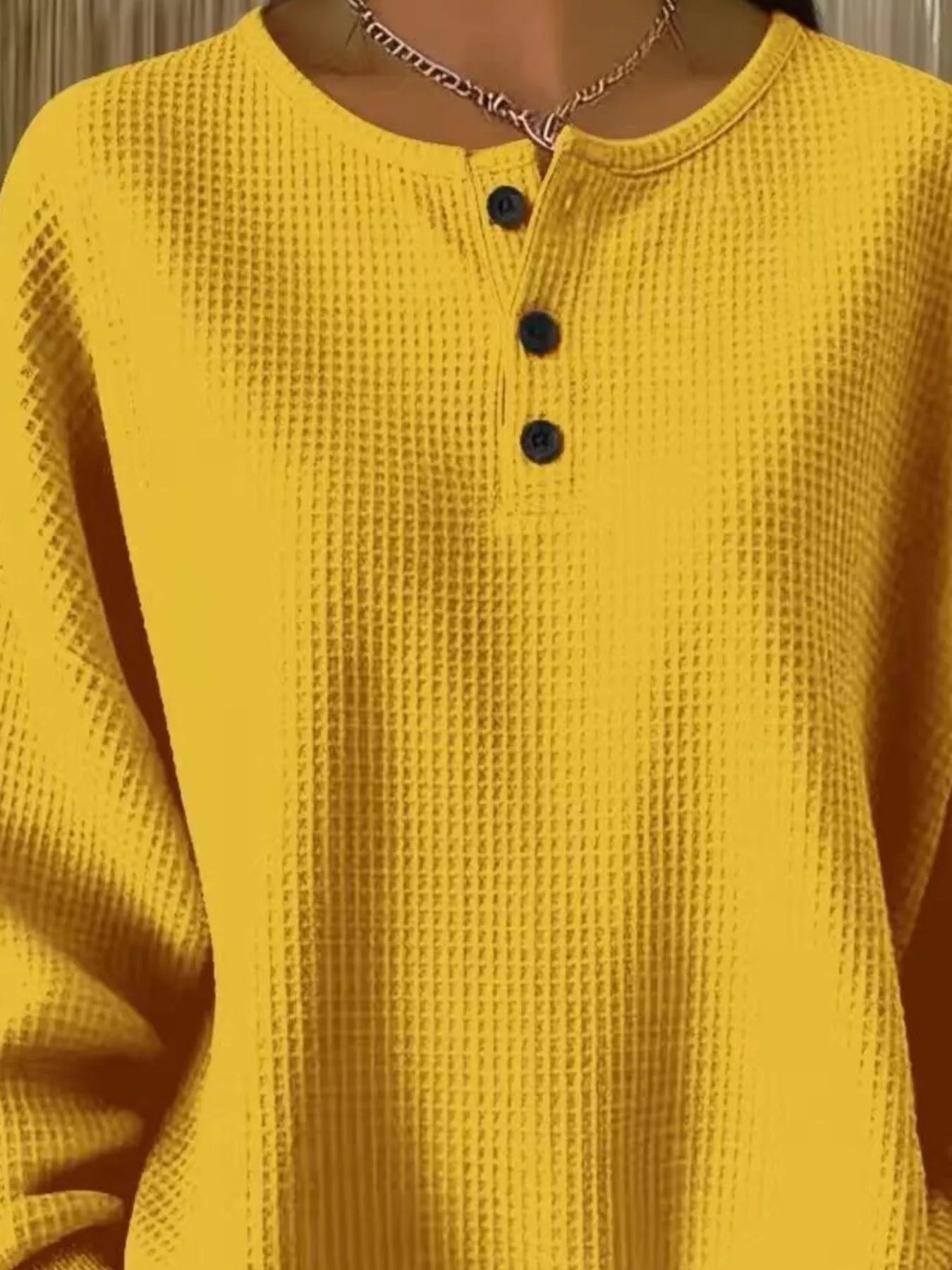 Full Size Waffle Knit Button Detail Top Plus Size