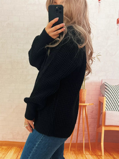 V-Neck Textured Knit Sweater