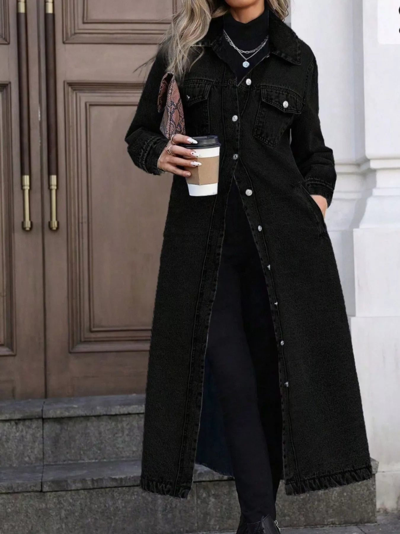 Longline Button-Front Denim Jacket