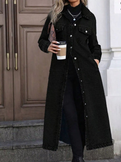 Longline Button-Front Denim Jacket