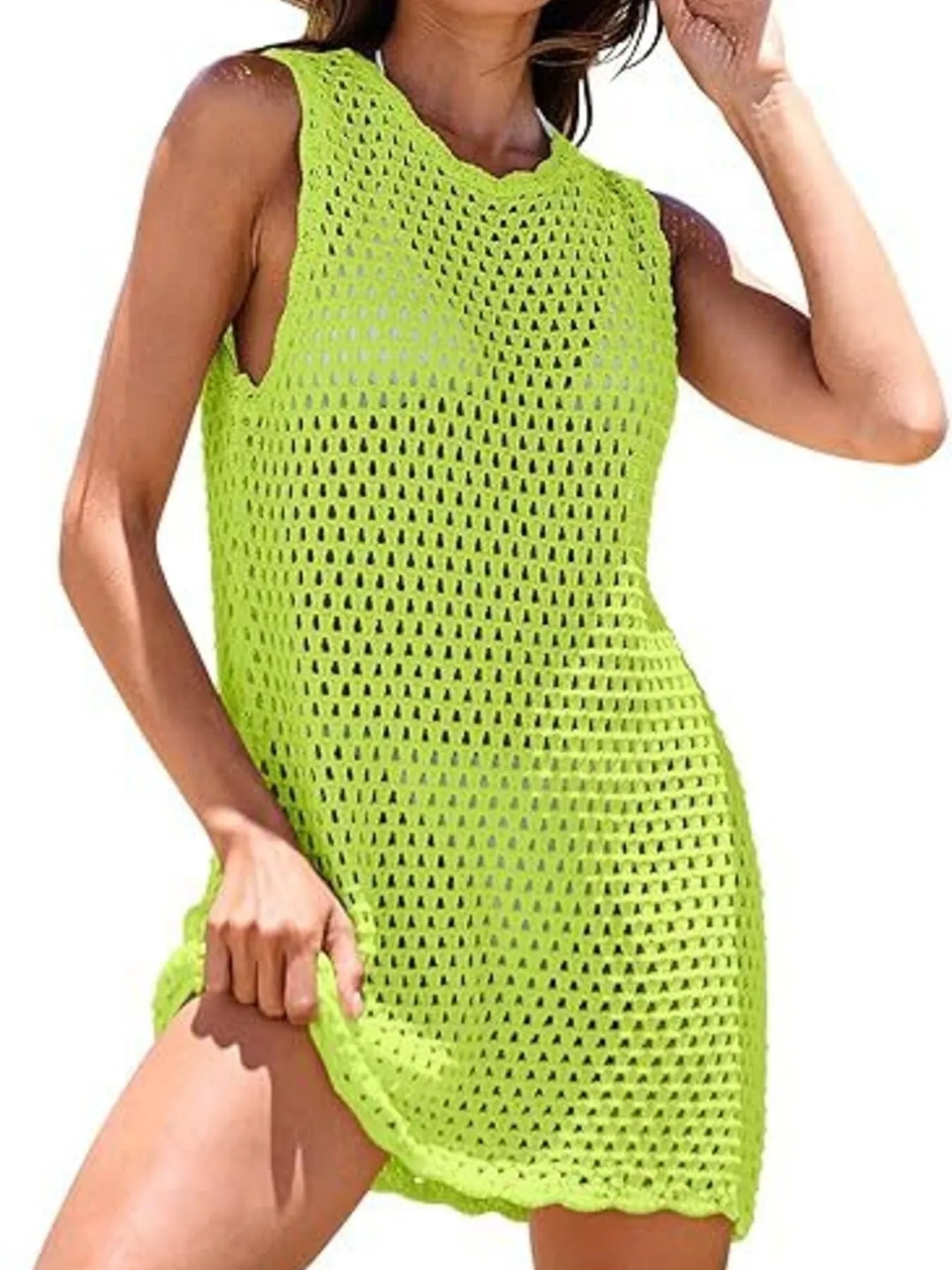 Color Block Openwork Sleeveless Cutout Back Cover-Up