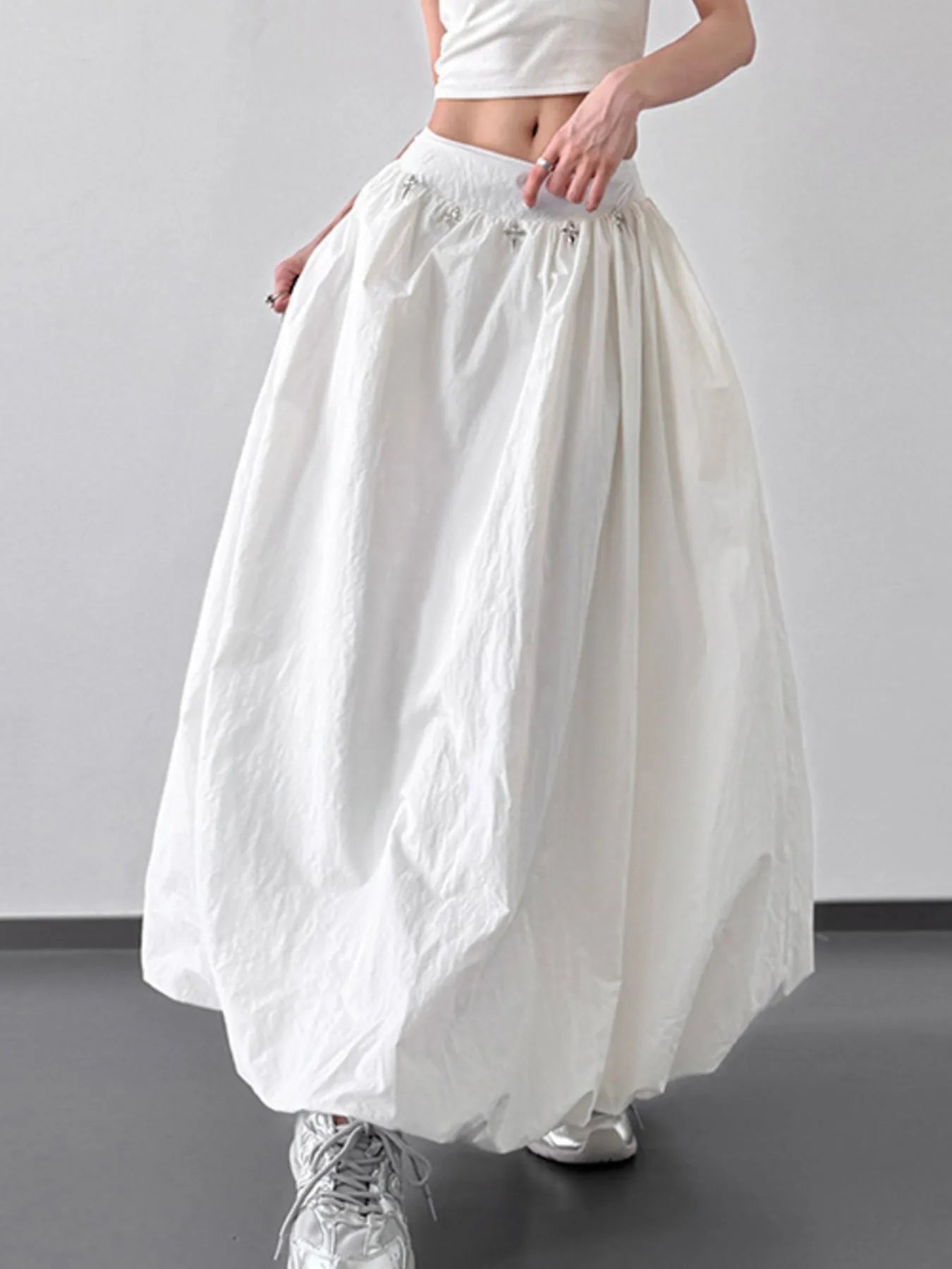 Elastic Waistband Bubble Maxi Skirt