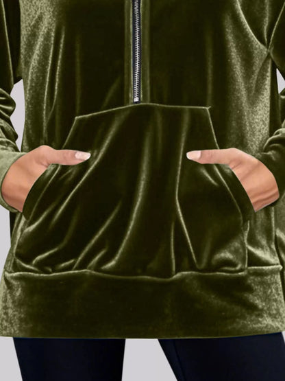 Full Size Half Zip Kangaroo Pocket Hoodie Plus Size