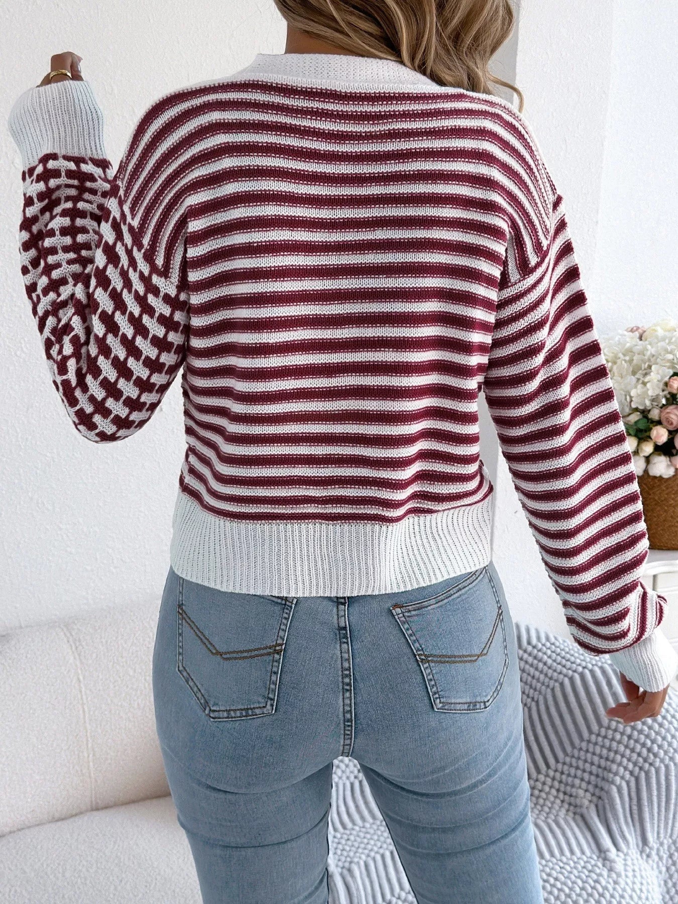 Striped Button-Up Cropped Cardigan
