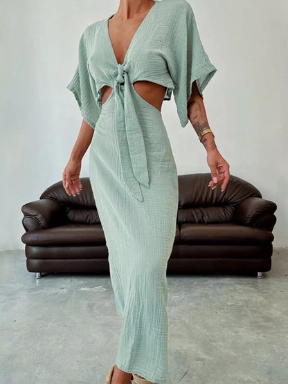Tie Front Cutout Maxi Dress Sage