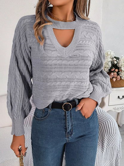Cable-Knit Cutout Round Neck Sweater