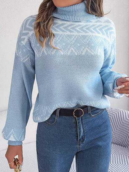 Turtleneck Dropped Shoulder Sweater Blue