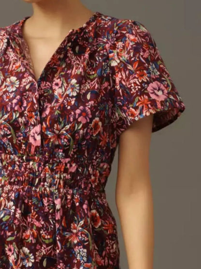 Printed Notched Short Sleeve Dress