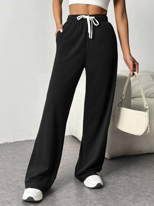 Drawstring Wide Leg Pants Black