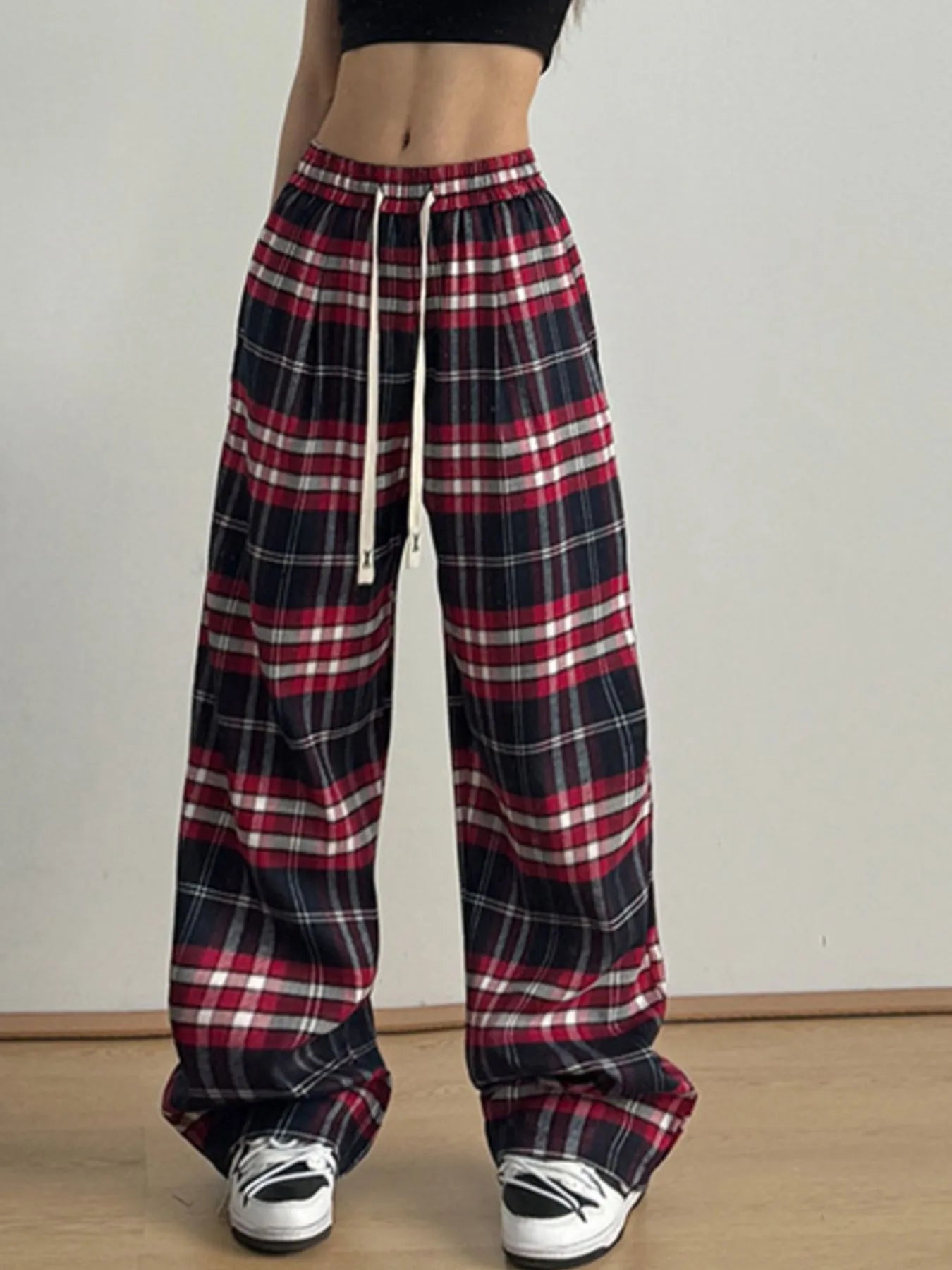 Drawstring Plaid Pants
