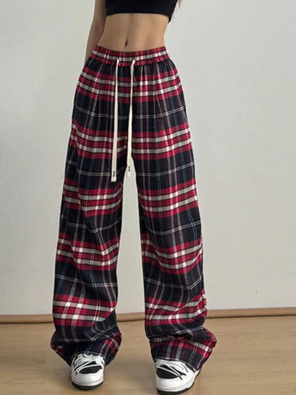 Drawstring Plaid Pants
