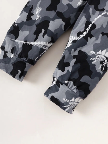 Children's Striped Hooded Bodysuit and Camouflage Pants Set