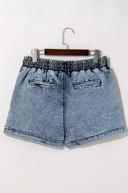 Drawstring High Waist Pocketed Denim Shorts