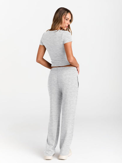 Women's 2 Piece Matching Sweatsuit Wide Leg Pants Crop Top Set