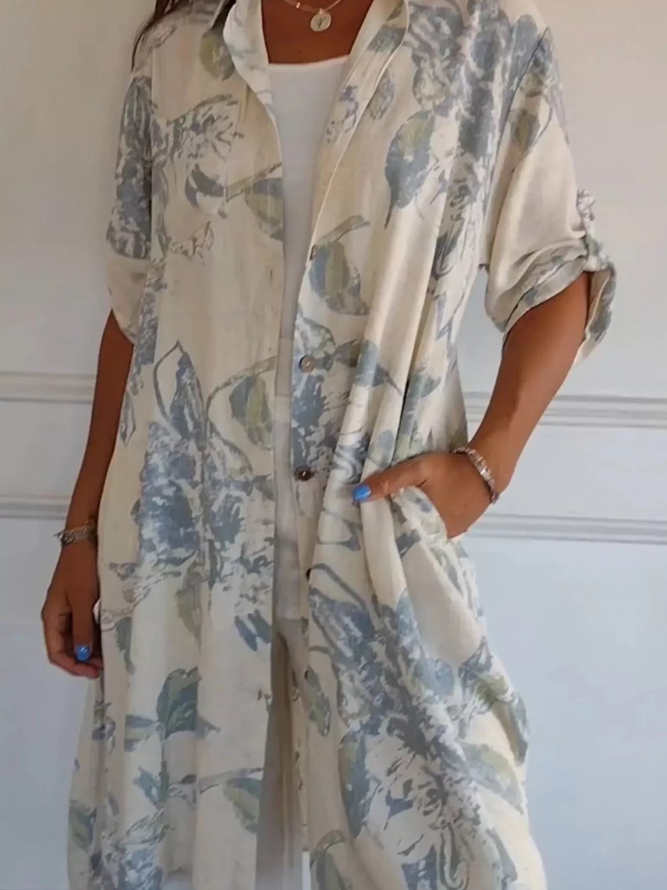 Full Size Floral Print Button-Up Shirt Dress Plus Size