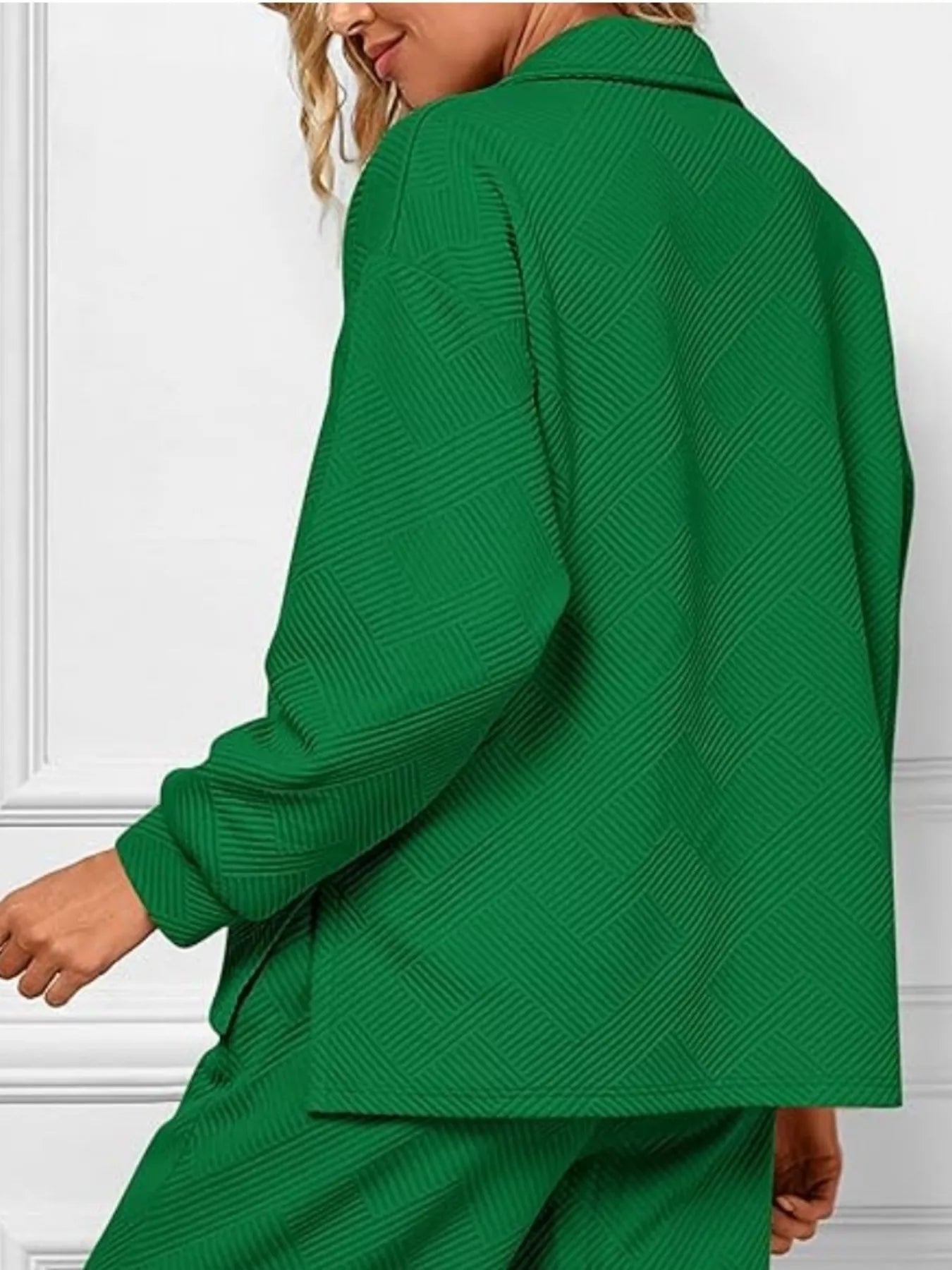 Side Slit Textured Top and Drawstring Pants Set