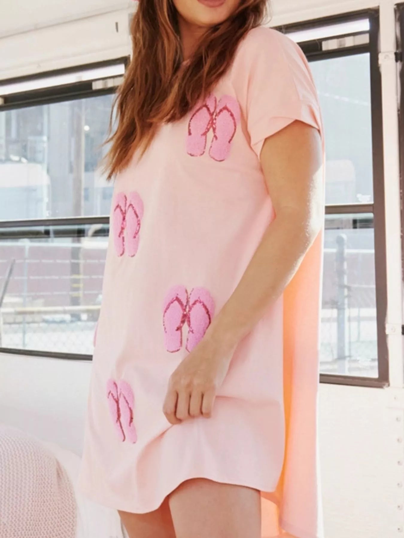 Sequin Short Sleeve Summer Tee Dress