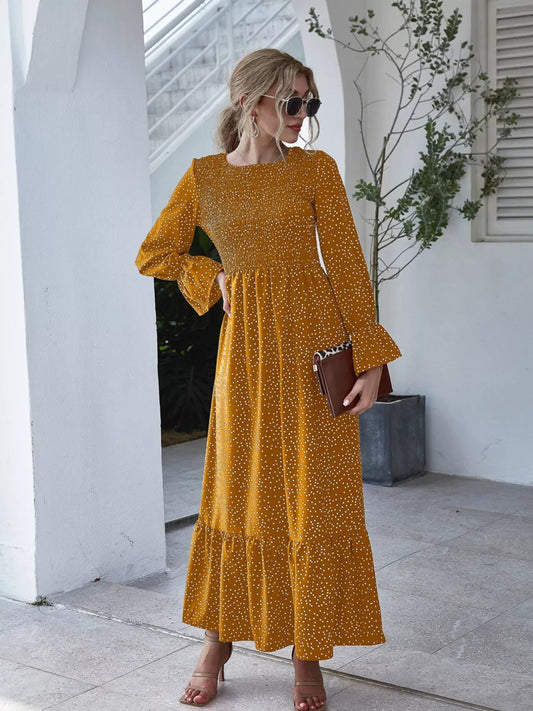 Ruffled Hem Flounce Sleeve Dress Tangerine