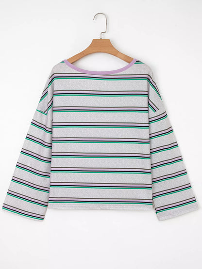Stripe Oversize Drop Shoulder Long Sleeve Casual Top