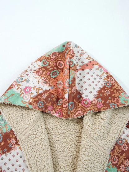 Floral Printed Sherpa Lined Hooded Jacket