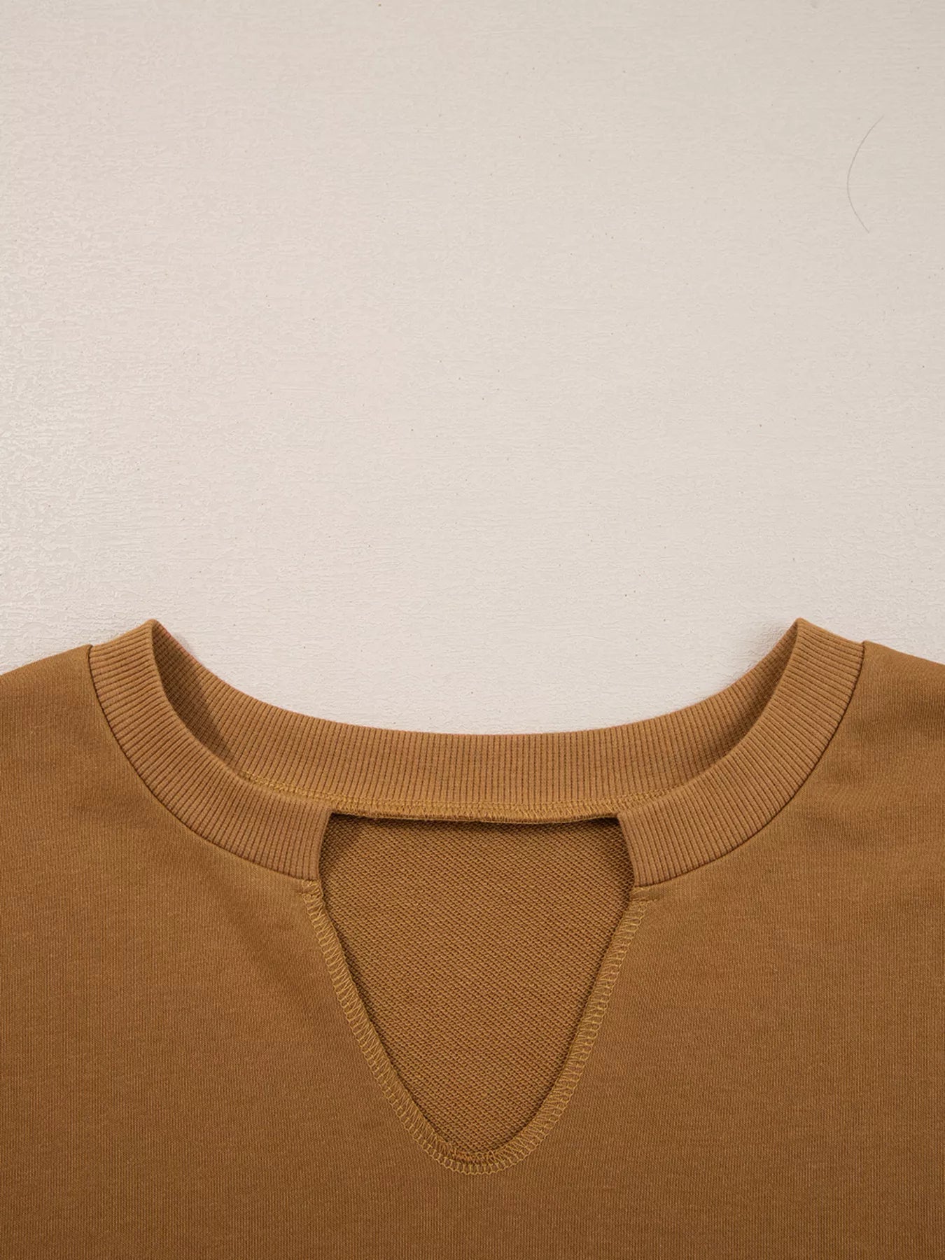 Oversized Textured Split Neck High Low Sweatshirt