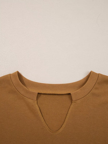 Oversized Textured Split Neck High Low Sweatshirt