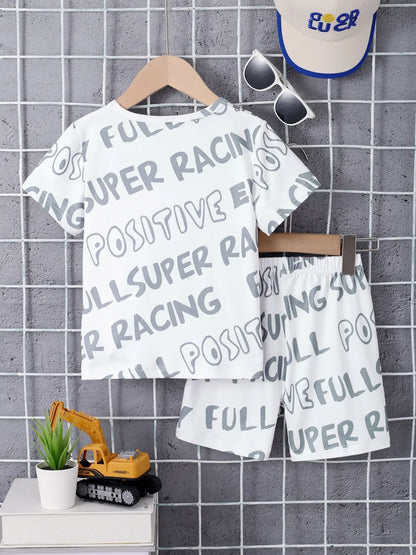 Children's Round Neck Cartoon Graphic T-Shirt and Shorts Set